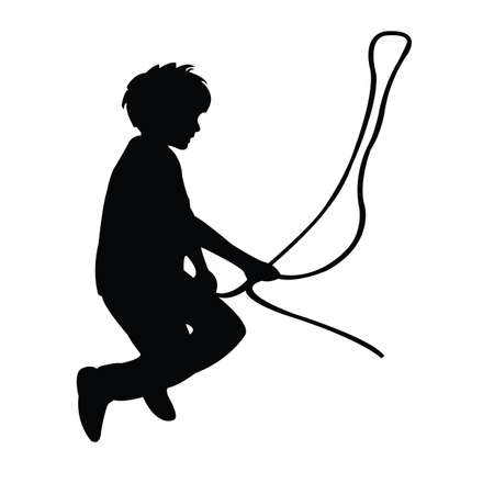boy jumping rope, silhouette vectorのイラスト素材