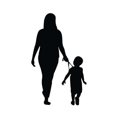 a woman and baby walking body silhouette vectorのイラスト素材