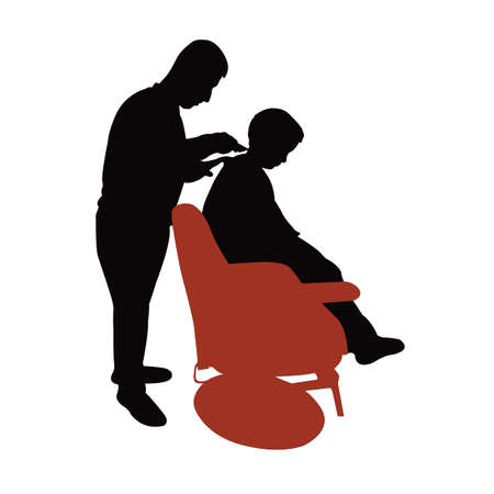 hair dresser and boy, silhouette vectorのイラスト素材