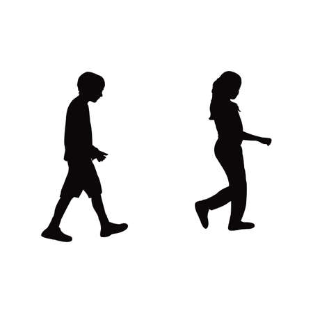 a boy and a girl walking, silhouette vectorのイラスト素材