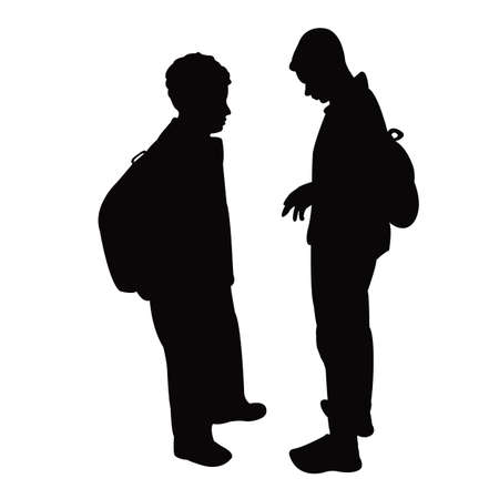 two school boys silhouette vectorのイラスト素材