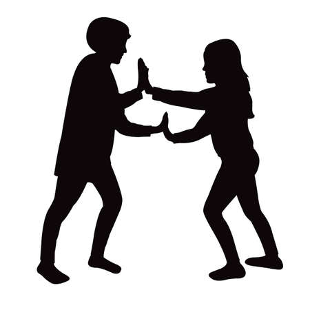a boy and a girl playing silhouette vectorのイラスト素材