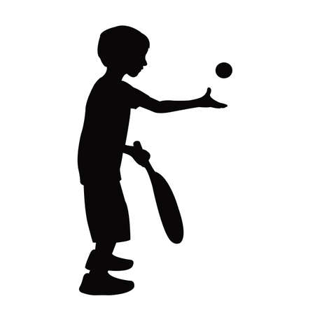 a boy playing tennis, silhouette vectorのイラスト素材