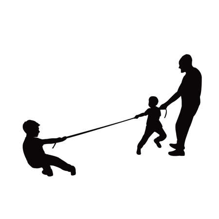 a man and boys playing tug of war, silhouette vectorのイラスト素材