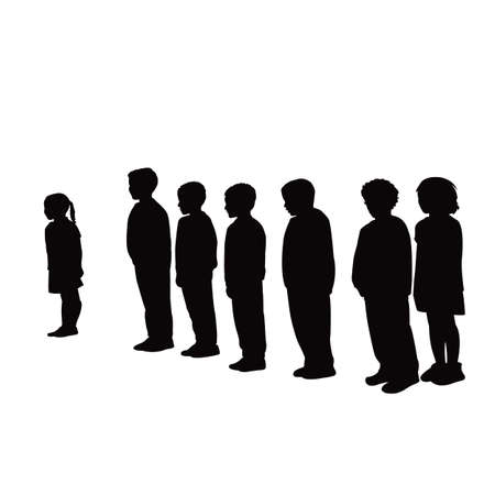 children waiting in line, silhouette vectorのイラスト素材