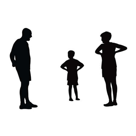 a man and two boys making chat, silhouette vectorのイラスト素材