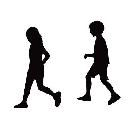 a boy and a girl walking body silhouette vectorのイラスト素材