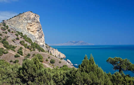 Sea coast with mountains against the blue sky  Crimea  Ukraineの写真素材