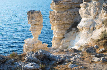 Sea coast with exotic rocks  Nature reserve Dzhangul  Crimea  Ukraineの写真素材