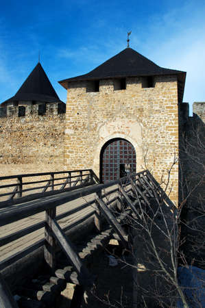 Medieval fortress with towers and defensive walls in  the Hotyn Chernivtsi region Ukraine
