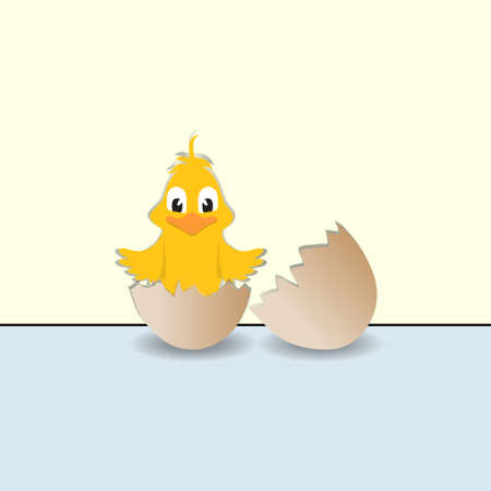 Chick coming out from a Broken Egg on a Green Backgroundのイラスト素材