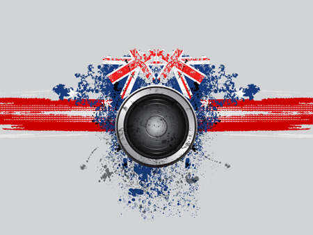 Grunge Music Speaker with Flags on a Grey Backgroundのイラスト素材