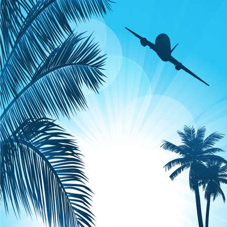 Summer Background with Palm Tree and Airplaneのイラスト素材