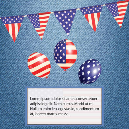American Bunting Balloons and Flag with Sample Text on Denim Backgroundのイラスト素材