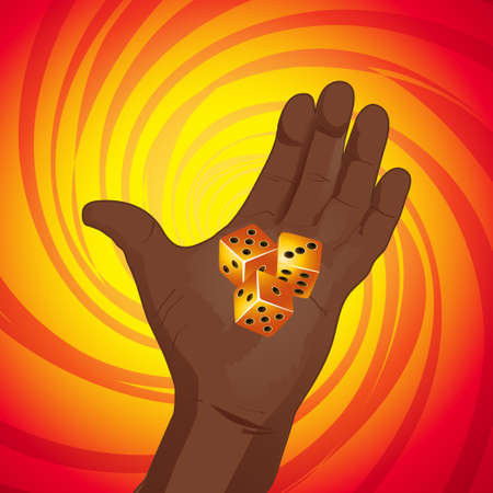 Dices in a Hand on Red and Yellow Backgroundのイラスト素材