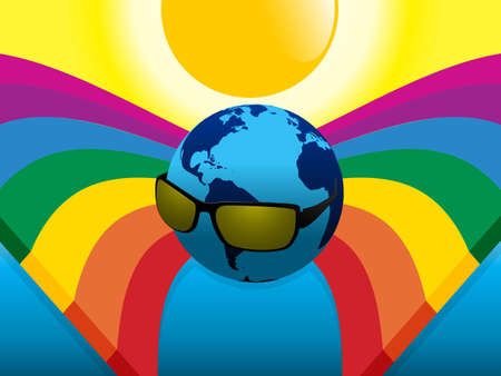 Planet Earth with Sunglasses over two Crossing Rainbowsのイラスト素材