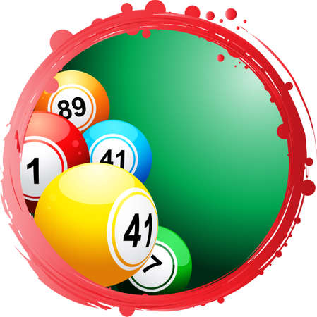 Red Circular Border with Bingo Balls over Green Backgroundのイラスト素材