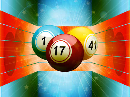 Bingo Balls Floating on Blue 3D Environment with Red Stripesのイラスト素材