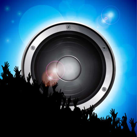 Loud Speaker and Crowd Over Blue Glowing Backgroundのイラスト素材