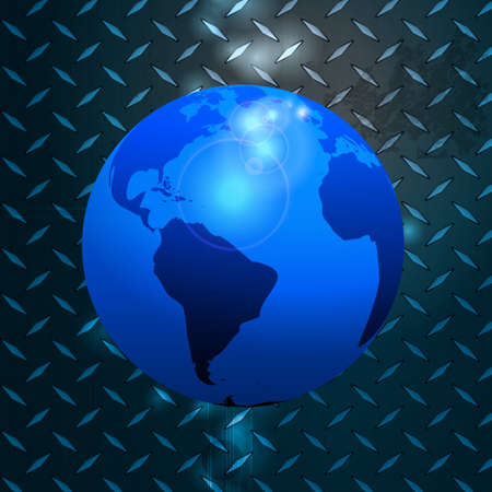 World Globe Over Glowing Blue Metallic Diamond Plateのイラスト素材
