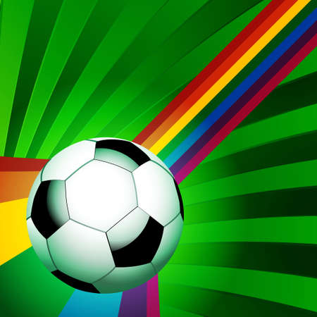 Football Rolling Over a Curved Rainbow on Green Backgroundのイラスト素材