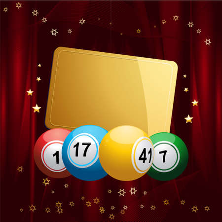 Bingo Balls Over Festive Velvet Background with Golden Gift Tagのイラスト素材