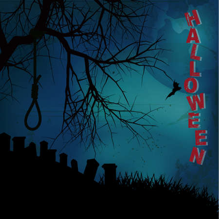 Halloween Background with Tree Hangman Noose Text and Graveyardのイラスト素材