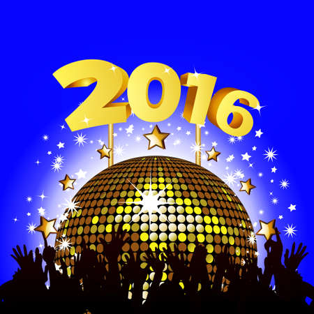 2016 New Year Party Background with Disco Ball and Crowdのイラスト素材