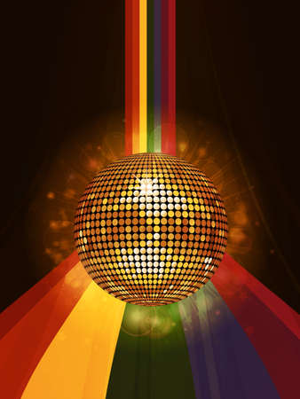 Glowing Golden Disco Ball Over Rainbow Backgroundのイラスト素材