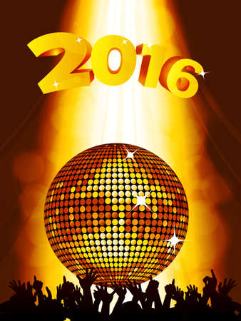 New Years Party 2016 Background with Golden Disco Ball and Crowdのイラスト素材