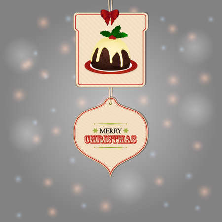 Christmas Gift Tags with Text and Pudding Over Gray Glowing Backgroundのイラスト素材