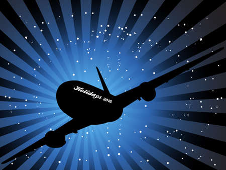 Aircraft Silhouette Flying Over Blue Sky with Holidays 2016 Text Backgroundのイラスト素材