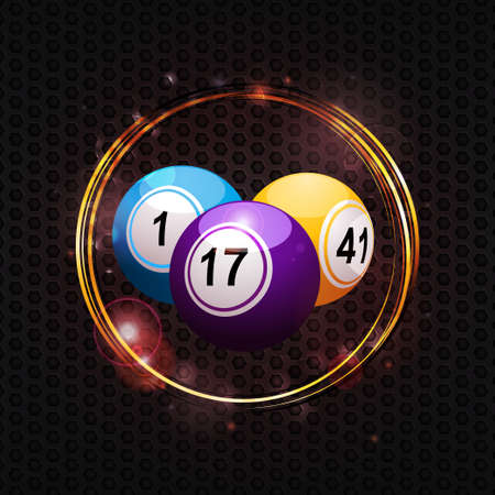 Bingo Balls in Golden Glowing Circle Over Metallic Honeycomb Backgroundのイラスト素材