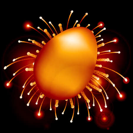 Golden Easter Egg Over Fireworks Background with Lens Flaresのイラスト素材