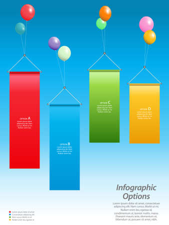 Infographic Background with Banners Floating attached to Balloons Over Blue Skyのイラスト素材