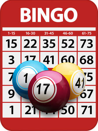 Bingo Card Red Background with 3D Bingo Ballsのイラスト素材