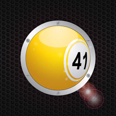 Yellow 3D Bingo Ball on Metallic Frame with Screws over Black Honeycomb Metallic Backgroundのイラスト素材