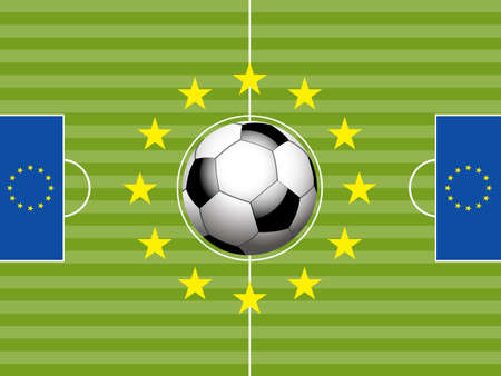 Football Soccer Pitch with European Flags and Ball Backgroundのイラスト素材
