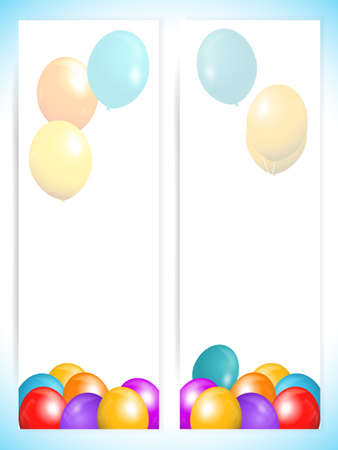 Two Vertical Panels with 3D Balloons and Shadows Over White and Blue Backgroundのイラスト素材