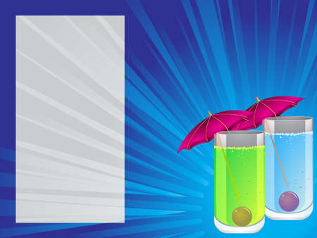 Blue Background with Rays Two Cocktails and a Copy Space Labelのイラスト素材