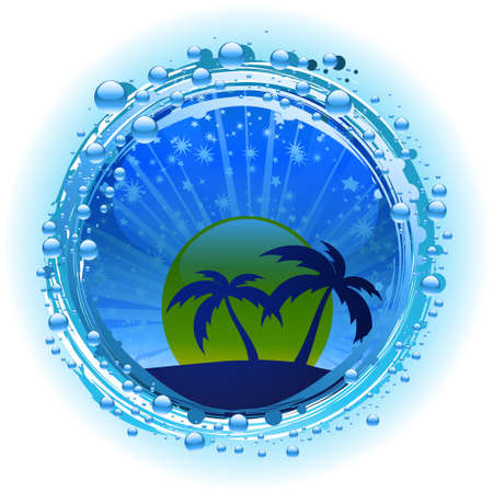 Water Bubbles Border with Evening Sky Sunset and Palm Treesのイラスト素材