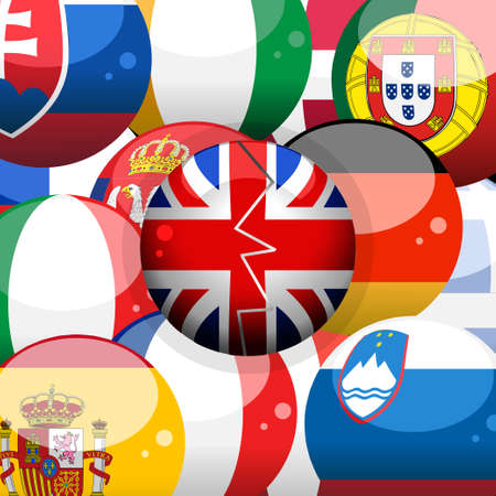 European 3D Flags Spheres Background and Union Jack Broken Sphere on Topのイラスト素材