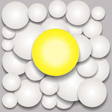 White 3D Circles and a Yellow Circle with Shadows Over Grey Backgroundのイラスト素材