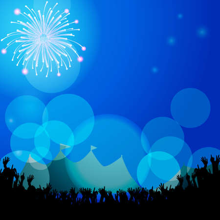 Festival Background with Tends Crowd and Fireworksのイラスト素材