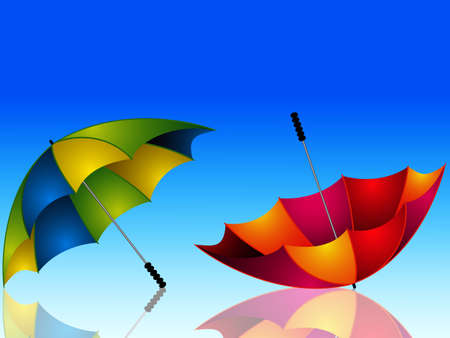 Two Umbrella with Reflection Over Bright Blue Backgroundのイラスト素材