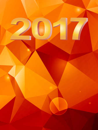Red and Orange Geometric Background with 3D Golden Twenty Seventeen Numberのイラスト素材
