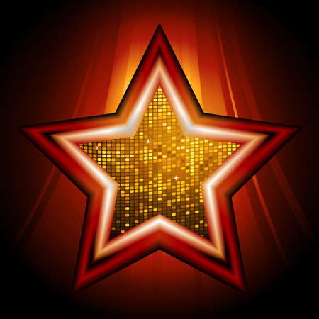 Double Red Edge Star with Sparkling Disco Wall Inside Over Red Striped Backgroundのイラスト素材