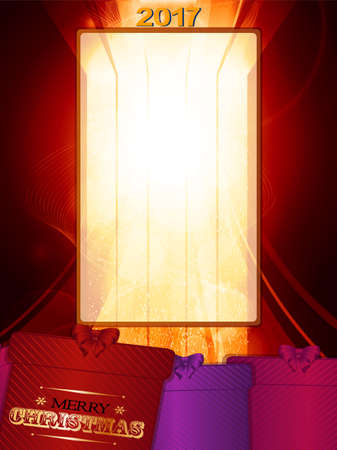 Copy Space with Frame Over Christmas Background with Gift Boxes Text and Twenty Seventeen Dateのイラスト素材