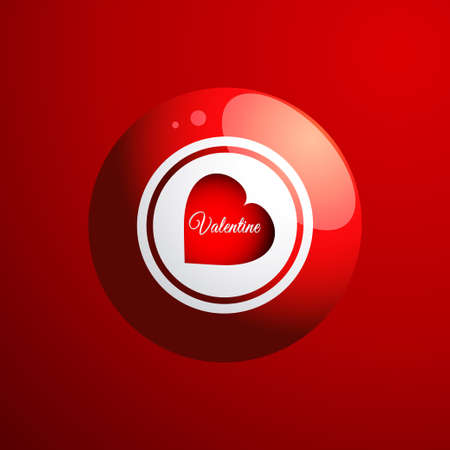 3D Illustration of a Red Bingo Ball with Red Heart and Valentine Text Over Red Backgroundのイラスト素材