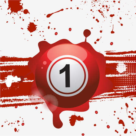 Red Bingo Lottery Ball with Number One Over Red Grunge Backgroundのイラスト素材